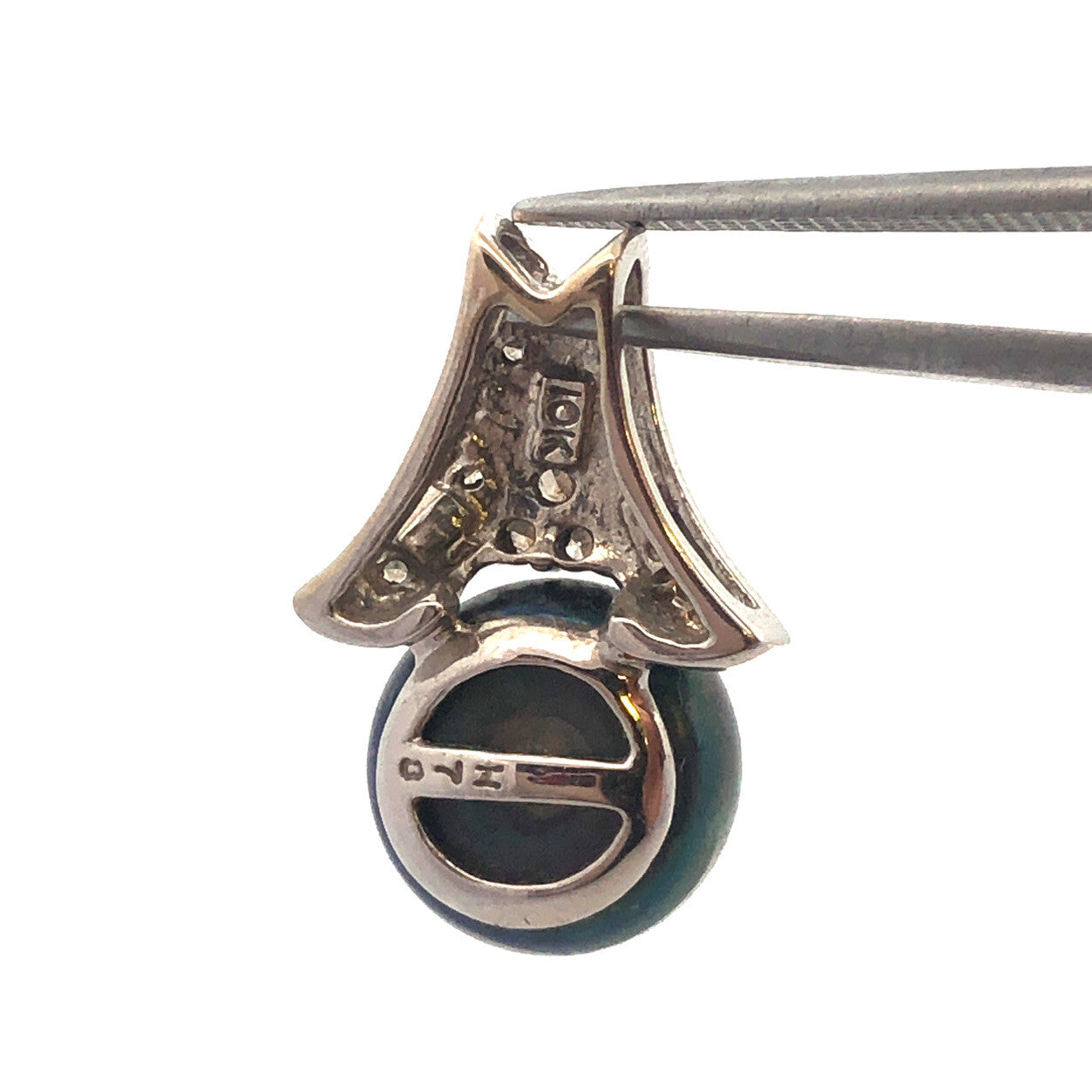 Retro 10K White Gold Black Tahitian Pearl Diamond Slide Charm Pendant