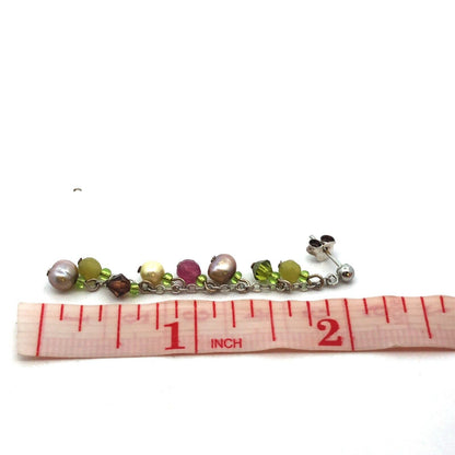 925 Sterling Silver Multi Gemstone Green Purple Cluster Dangle Earrings