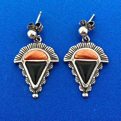 Carolyn Pollack R Moon Sterling Silver Black Onyx Coral Concho Dangle Earrings
