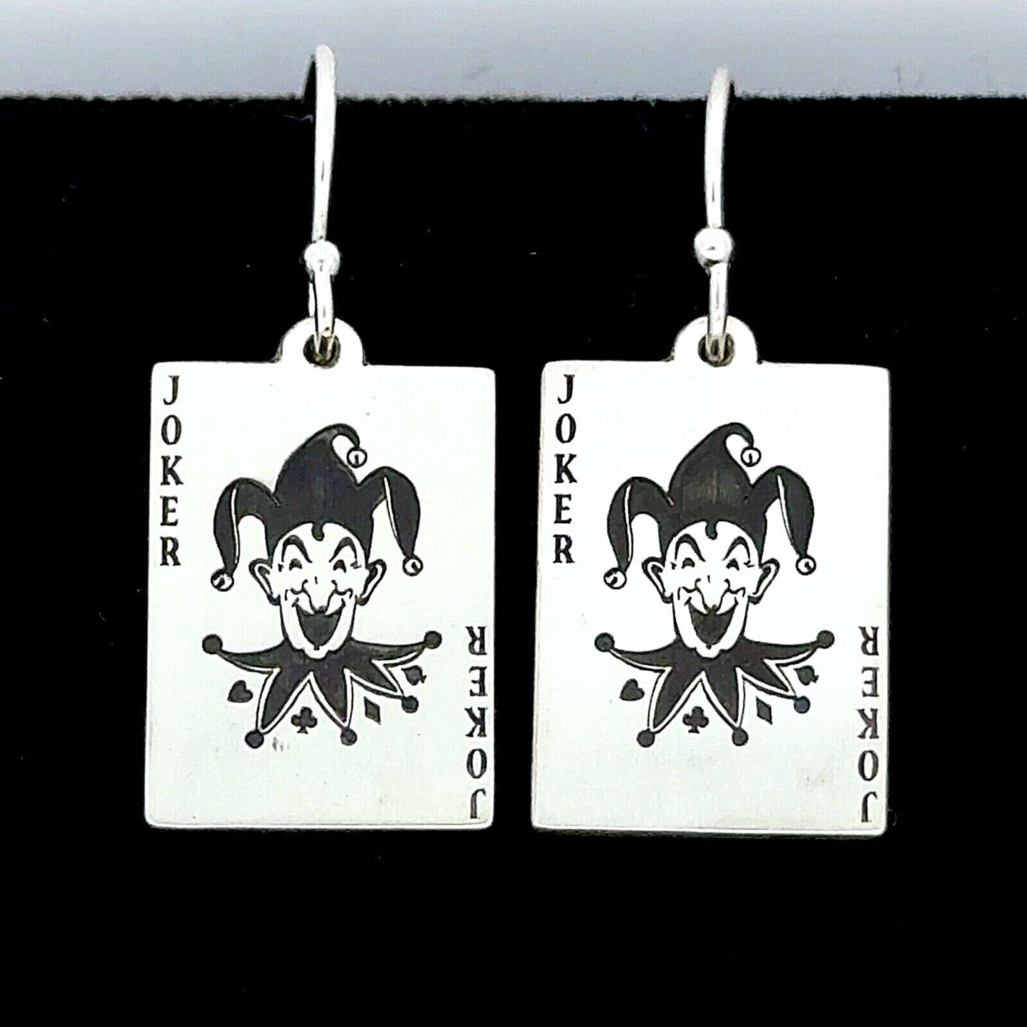 Custom Artisan Sterling Silver 925 Poker Playing Card Drop Dangle Earrings