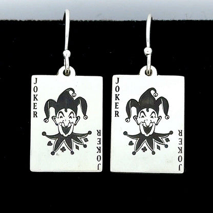 Custom Artisan Sterling Silver 925 Poker Playing Card Drop Dangle Earrings