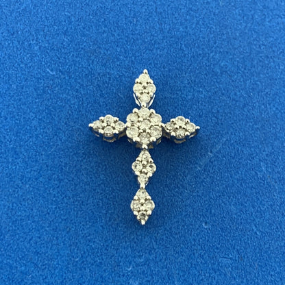 Designer 14K White Gold Pave Diamond Religious Communion Bridal Cross Pendant