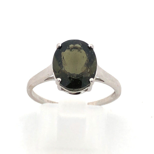 Designer TGGC 925 Sterling Silver Oval Green Tourmaline Solitaire Ring