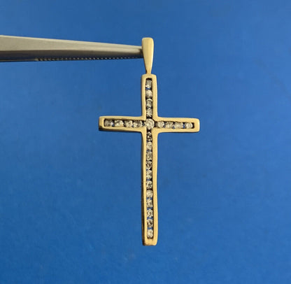 Designer 10K Yellow Gold Channel Set Diamond Religious Communion Cross Pendant