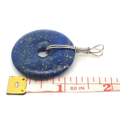 925 Sterling Silver Wire Lapis Lazuli Disc Round Statement Pendant