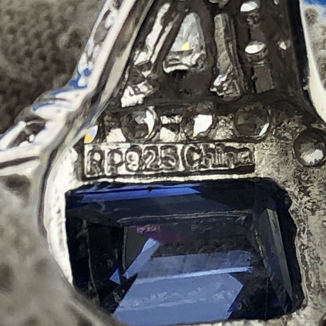 Dramatic 925 Sterling Silver Rectangle Blue Tourmaline CZ Accent Statement Ring