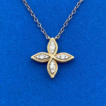 Designer 14K Yellow Gold Diamond Floral Pinwheel Necklace