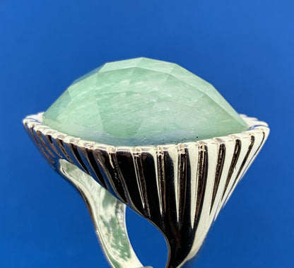 Paola Valentini Italy Sterling Silver 925 Faceted Green Amazonite Doublet Ring