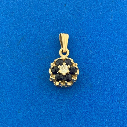 14K Yellow Gold Blue Sapphire Diamond Accented Floral Petite Charm Pendant
