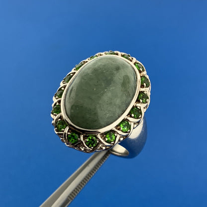 Designer Sterling Silver 925 Jade Green CZ Protection Harmony Statement Ring