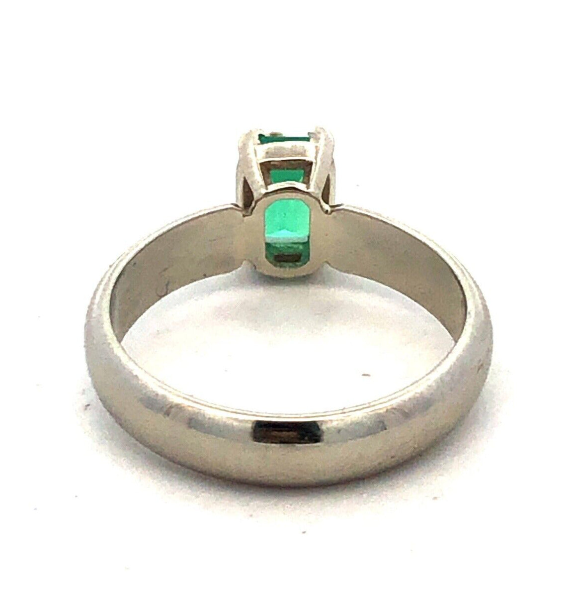 Estate 14K White Gold Green Emerald Solitaire May Anniversary Engagement Ring