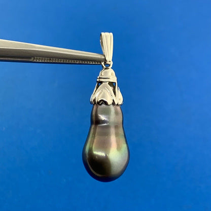 14K White Gold Peacock Baroque Pearl Solitaire Statement Drop Pendant