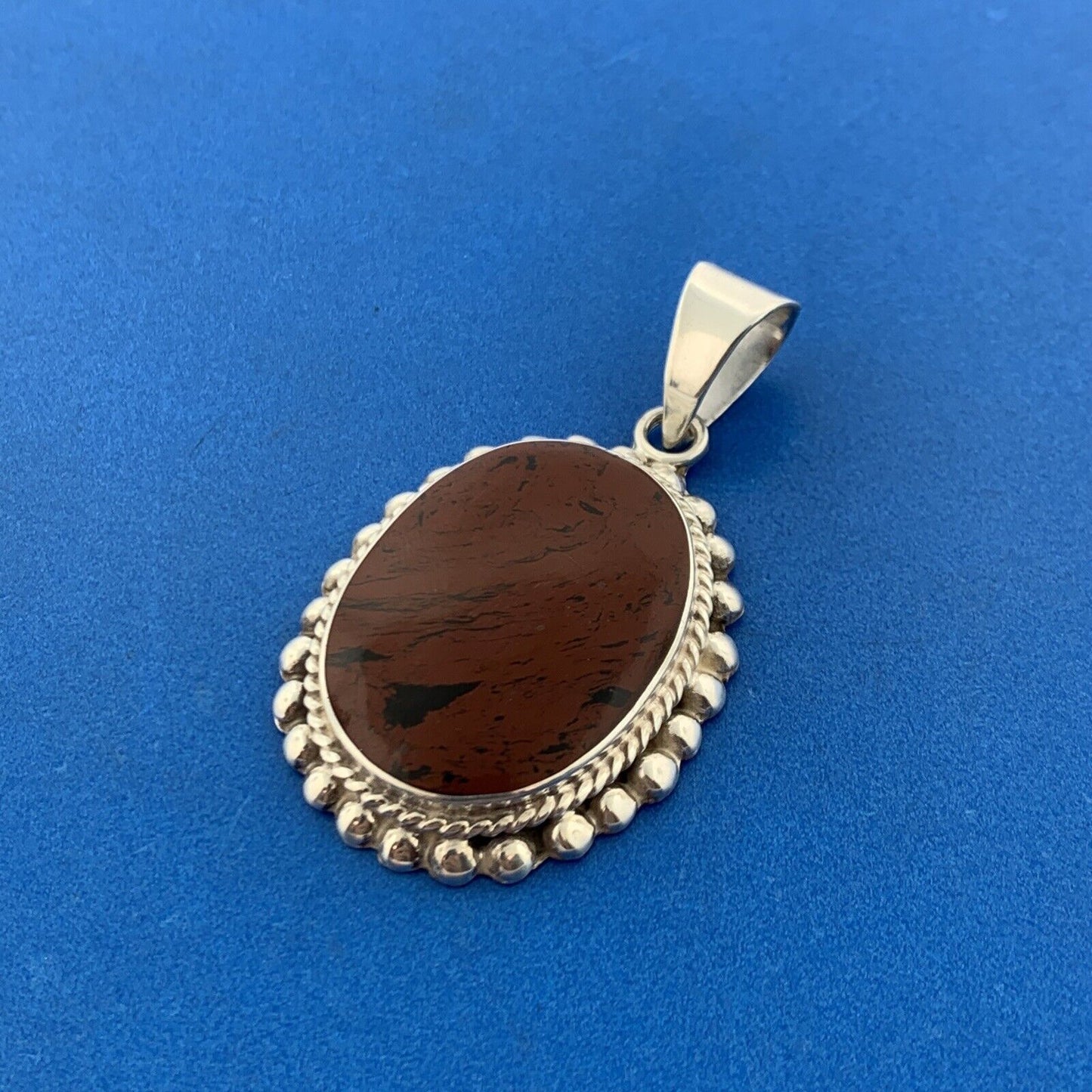 Estate Mexican Sterling Silver 925 Oval Cabochon Red Jasper Dangle Pendant