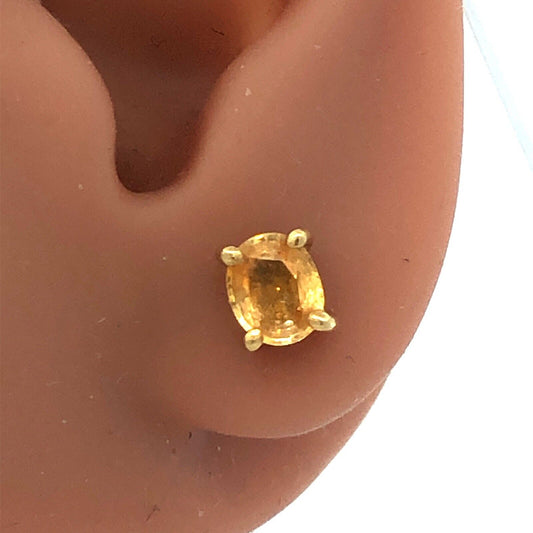 18K Yellow Gold Oval Citrine November Anniversary Stud Earrings