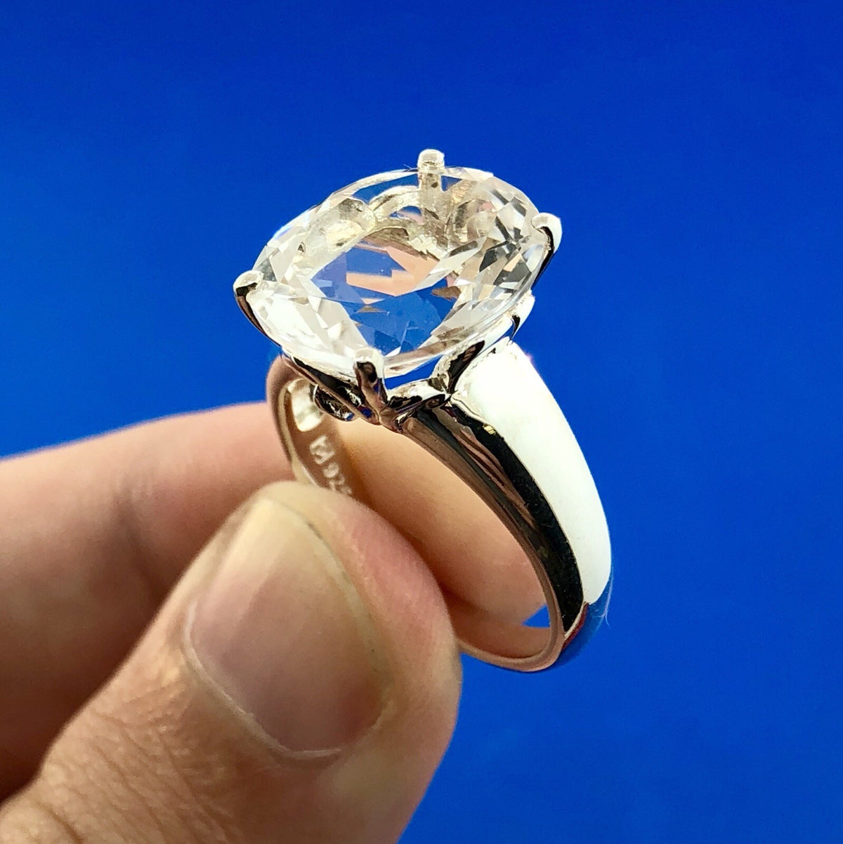 Estate Stunning 925 Sterling Silver Oval Cubic Zirconia Solitaire Statement Ring