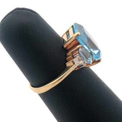 14K Yellow Gold Blue Topaz Diamond December Anniversary Cocktail Statement Ring