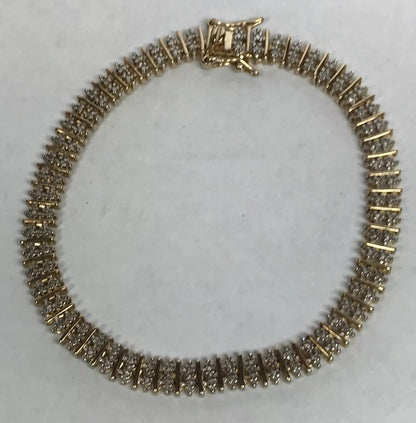 Vintage Sterling Silver 925 Vermeil Diamond Illusion Link Tennis Bracelet S184