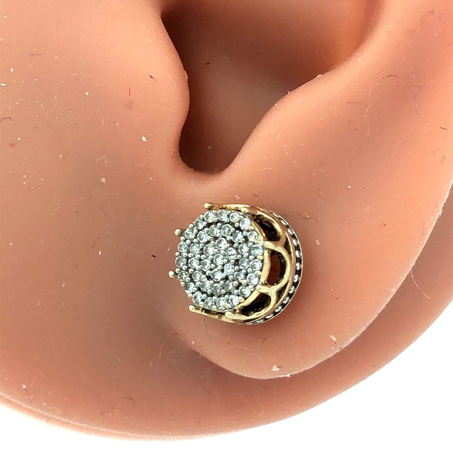 Designer 10K Yellow White Gold Pave Diamond Screw Back Stud Earrings