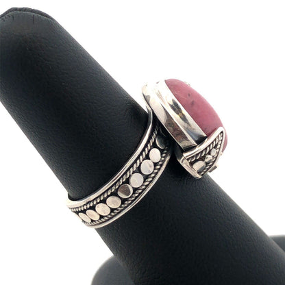 Designer BA Suarti 925 Sterling Silver Oval Pink Jasper Cabochon Solitaire Ring