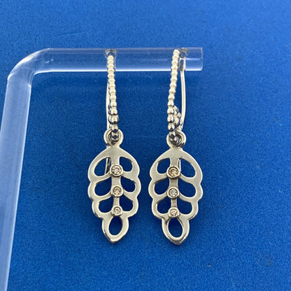 Authentic PANDORA 925 Sterling Silver Cubic Zirconia Leaf Dangle Drop Earrings