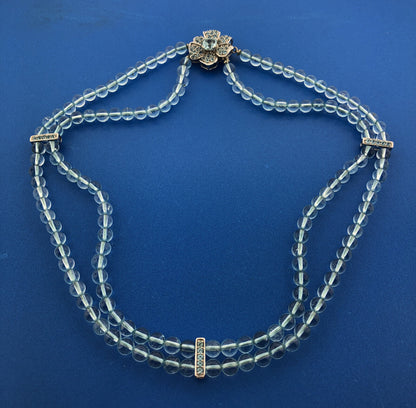 Gorgeous 14k White Gold Blue Topaz Poppy Flower Statement 18.5" Bead Necklace