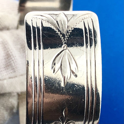 Victorian Edwardian 925 Sterling Silver Etched Floral Monogram M Cuff Bracelet