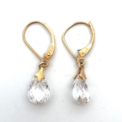 Designer JCM 14K Yellow Gold Cubic Zirconia Teardrop Leverback Dangle Earrings