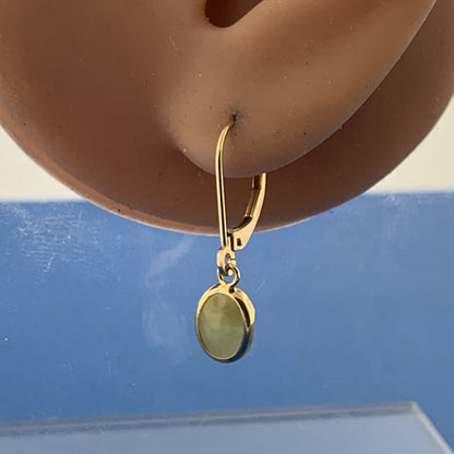 Designer Mexico 14K Yellow Gold Oval Jade Cabochon Drop Dangle Earrings