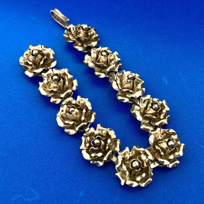Vintage TB-50 Taxco 980 Fine Silver Rose Floral Statement Panel Bracelet
