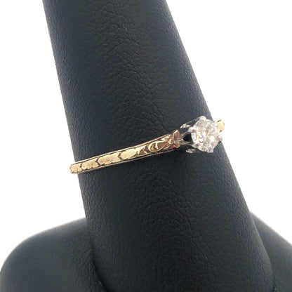 Estate 14K Yellow Gold European Diamond Solitaire Bridal Promise Engagement Ring