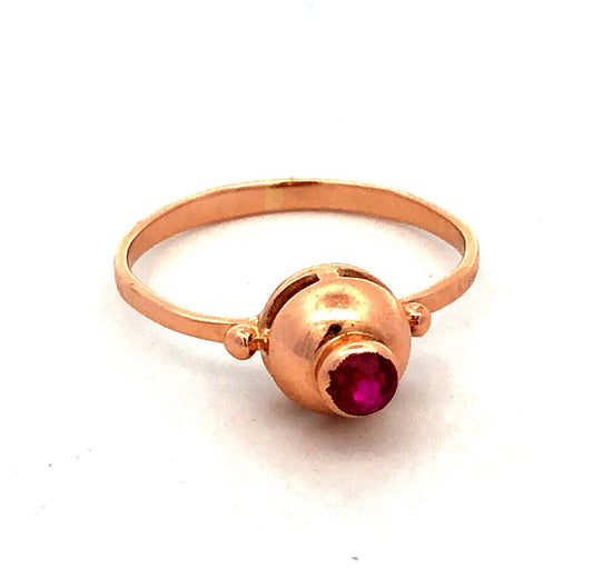 14K Rose Gold Designer Round Ruby Solitaire July Birthstone Dome Ring