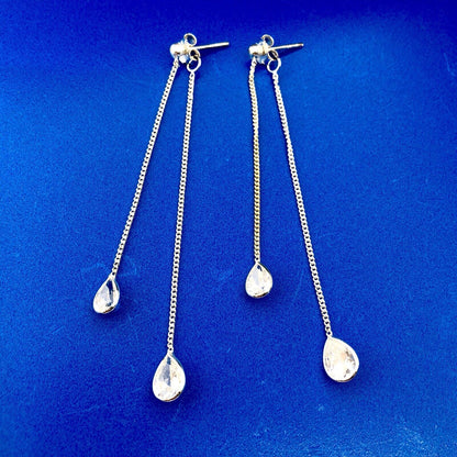 Designer CIJ Sterling Silver 925 Cubic Zirconia CZ Double Drop Dangle Earrings