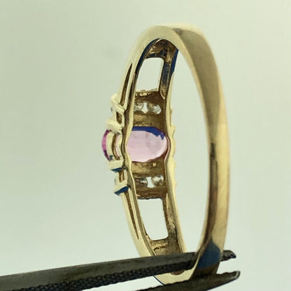 Vintage 10K Yellow Gold Oval Pink Sapphire Diamond Accent Cocktail Ring