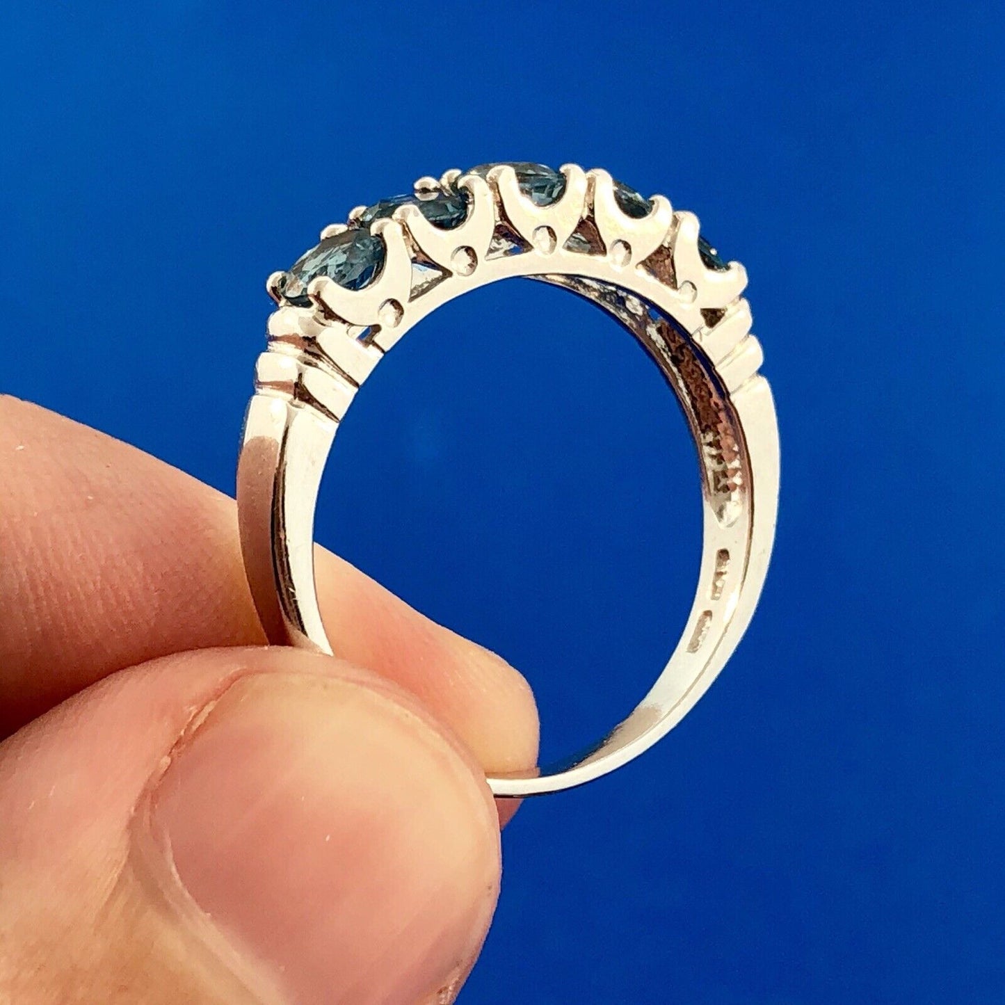 Vintage FAS Sterling Silver Blue Topaz 5 Stone December Anniversary Wedding Band