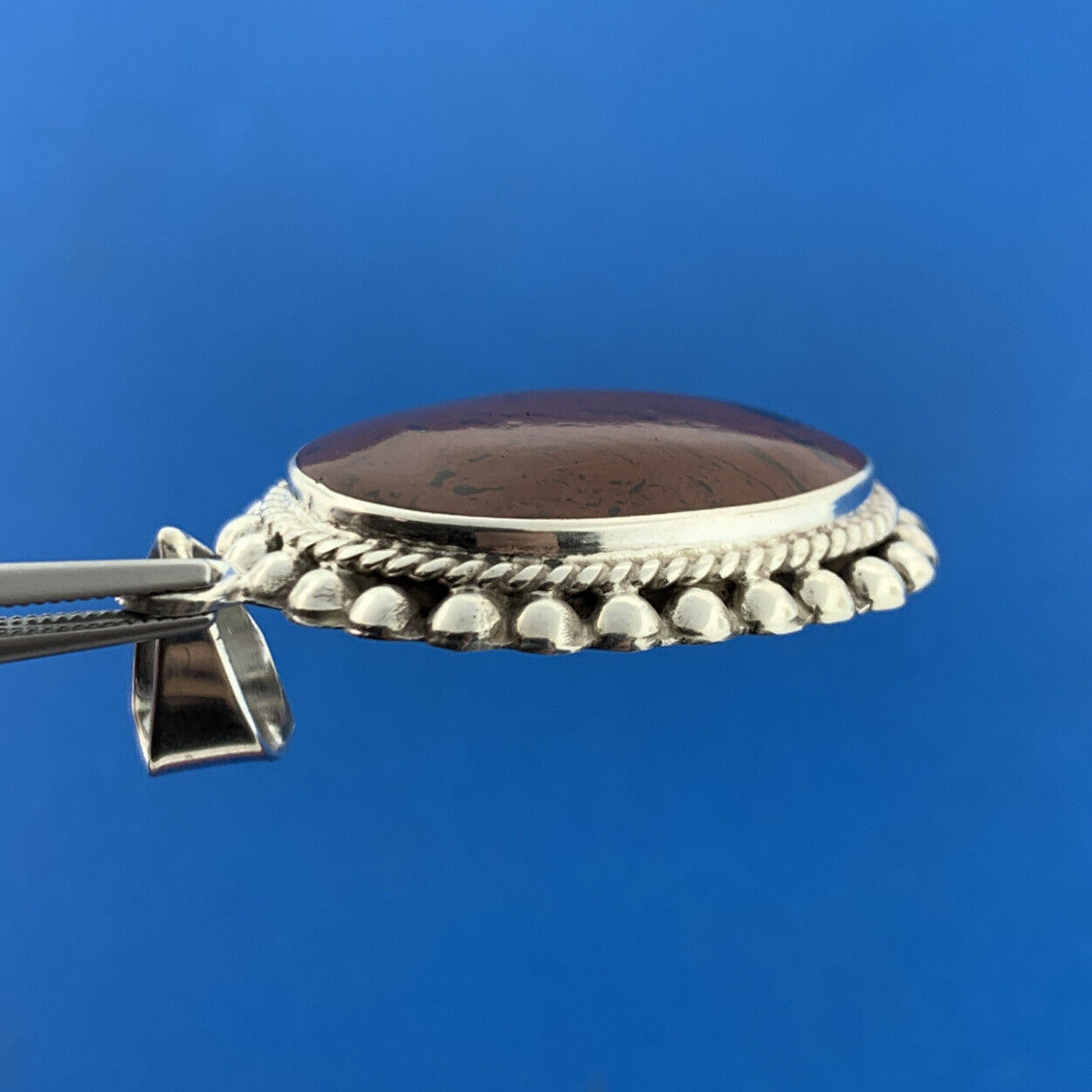 Estate Mexican Sterling Silver 925 Oval Cabochon Red Jasper Dangle Pendant