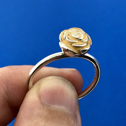 Pandora ALE Sterling Silver 925 Gold Cream Enamel Blooming Rose Flower Ring