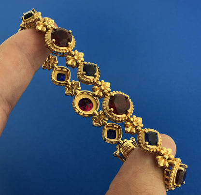 Designer 925 Sterling Silver Vermeil Synthetic Ruby Sapphire Tennis Bracelet