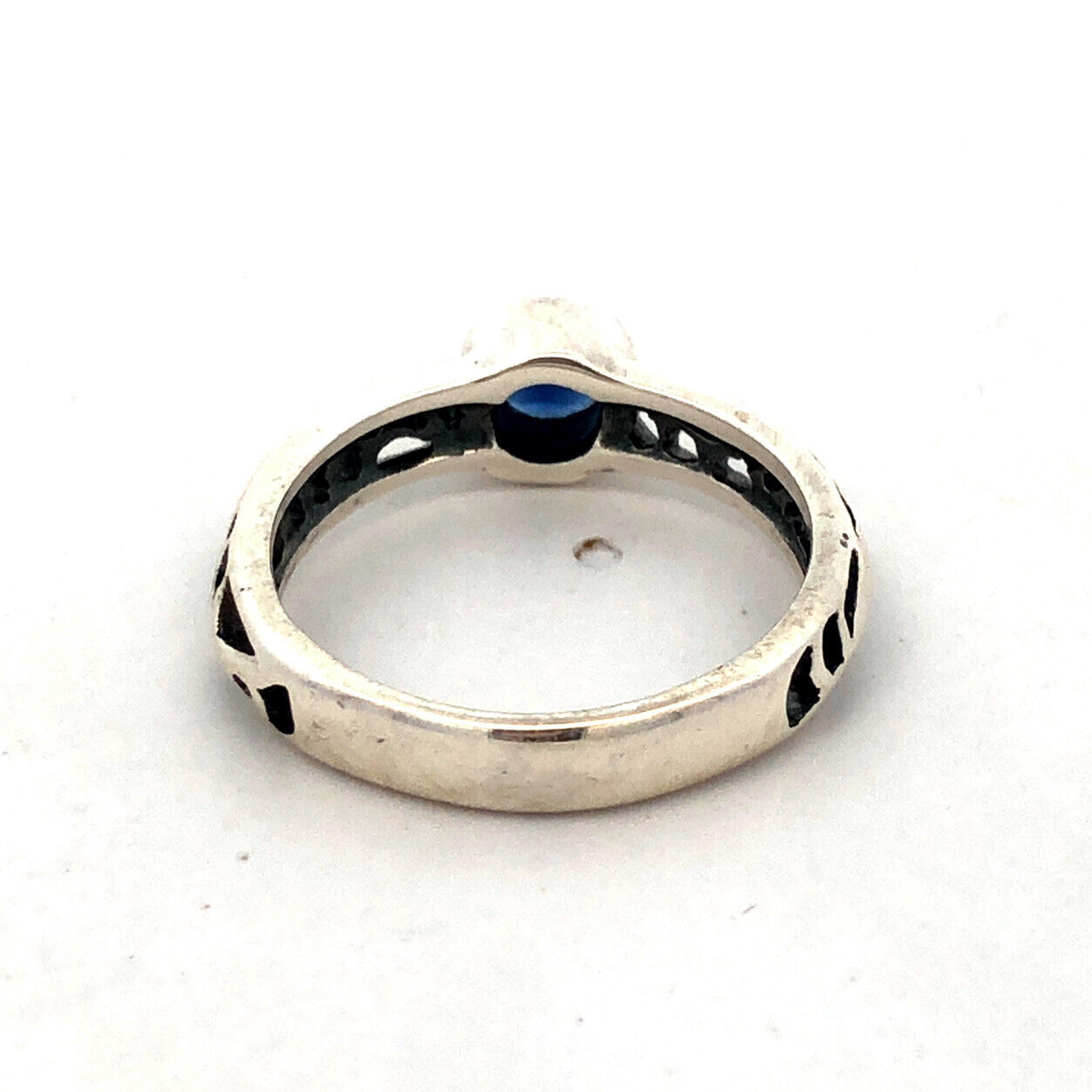 925 Sterling Silver Round Blue Cubic Zirconia CZ Open Work Band Size 6 Ring