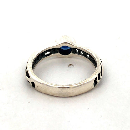 925 Sterling Silver Round Blue Cubic Zirconia CZ Open Work Band Size 6 Ring