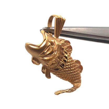 Designer Michael Anthony MA 14K Yellow Gold Textured Koi Fish Bass Pendant