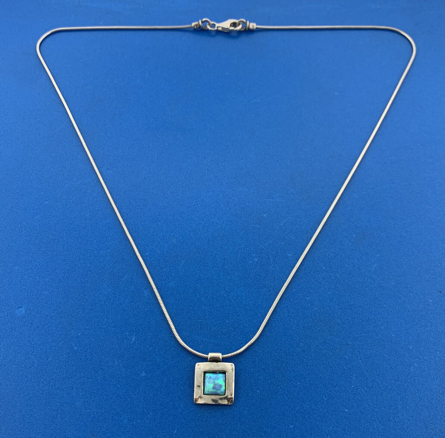 Designer Sterling Silver 925 Cabochon Opal Doublet 18" Snake Link Chain Necklace