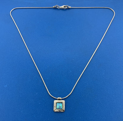 Designer Sterling Silver 925 Cabochon Opal Doublet 18" Snake Link Chain Necklace