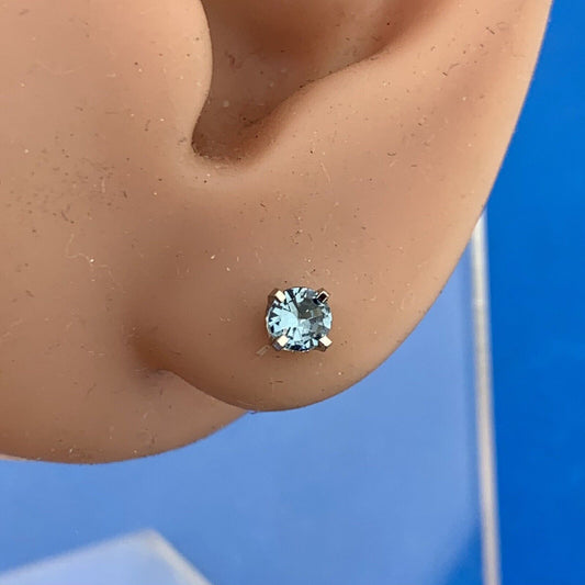Designer 14K White Gold Aquamarine March Birthday Occasion Starter Stud Earrings
