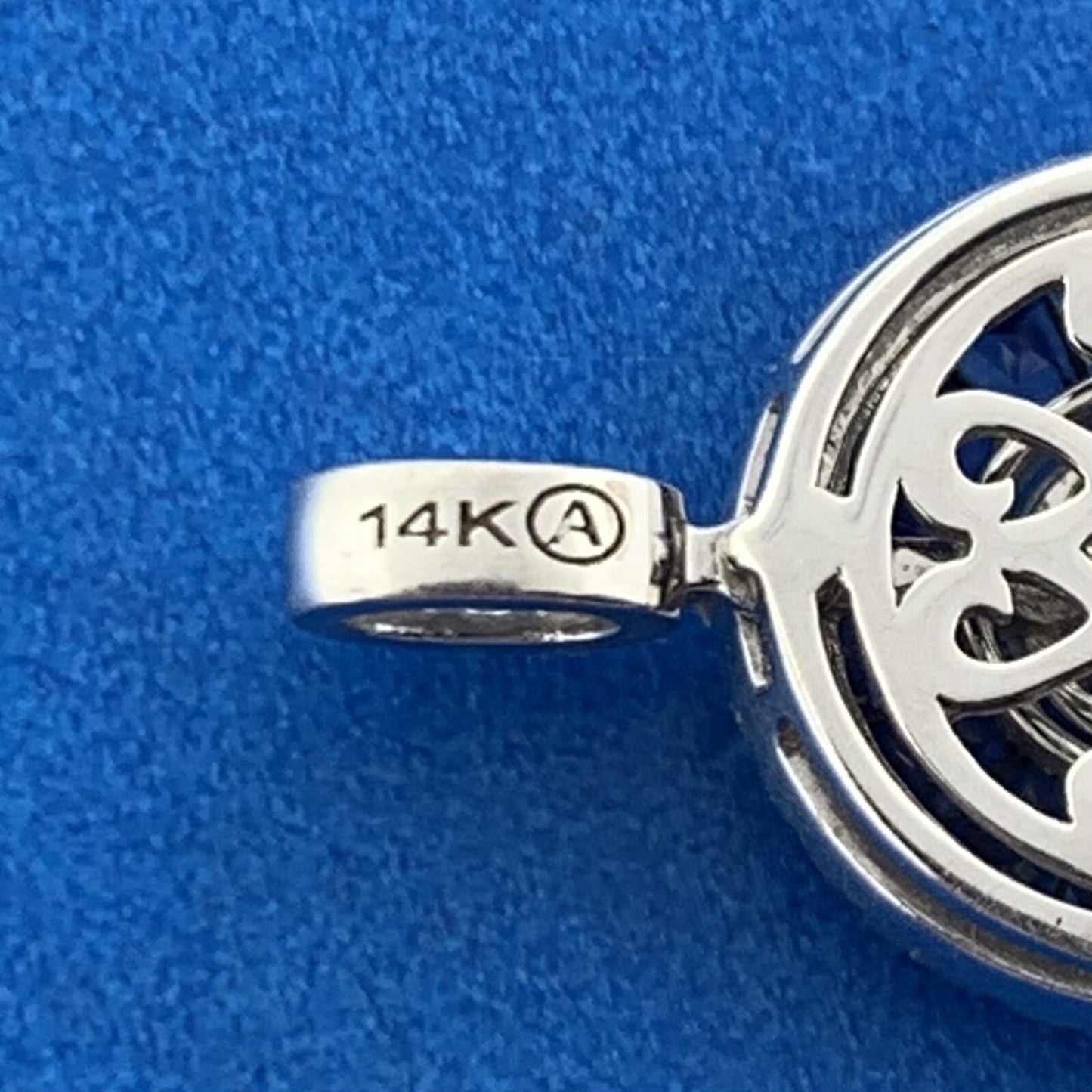 14K White Gold Diamond Sapphire Anniversary Infinity Eternity Pendant
