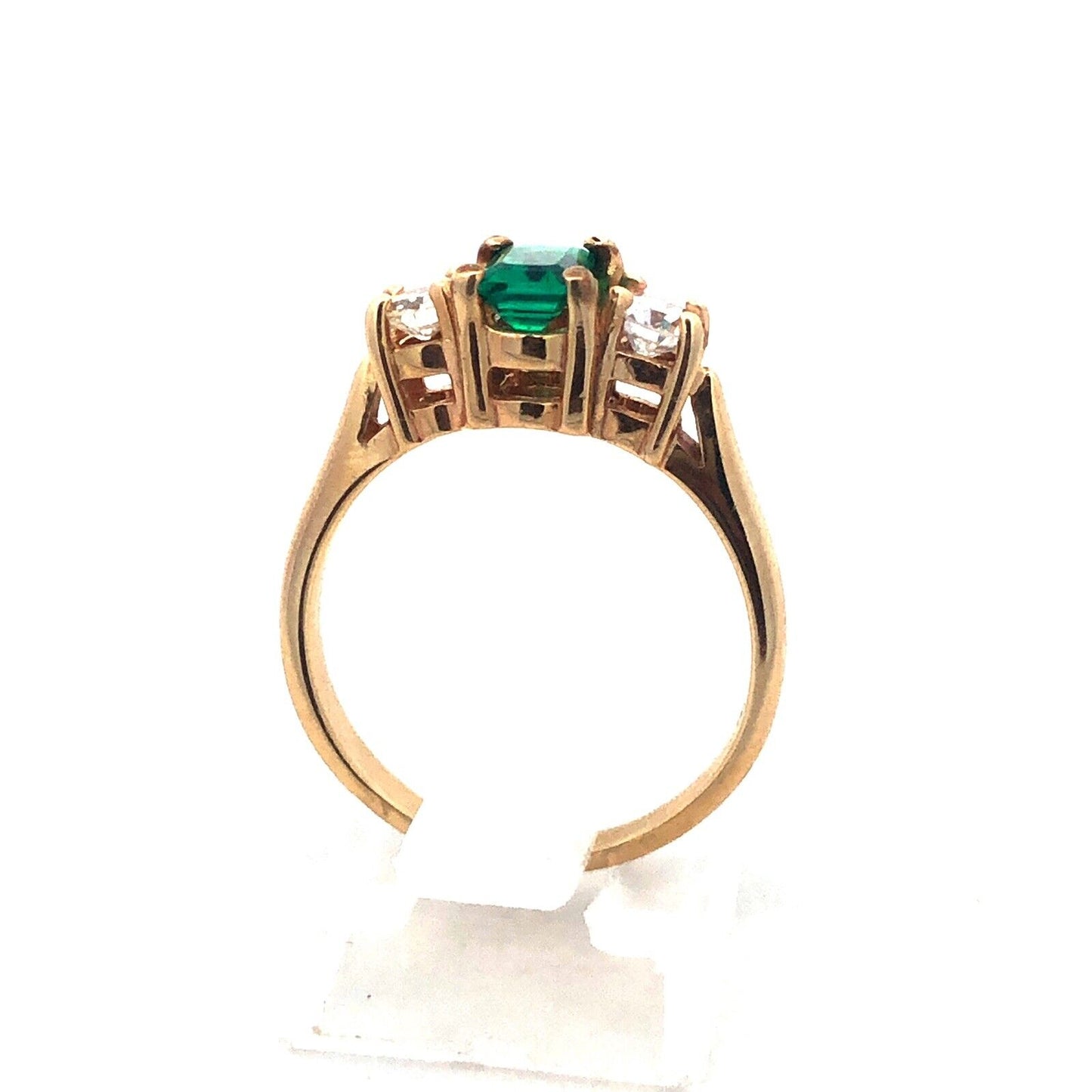 Designer 14K Yellow Gold Emerald Cut Green Tourmaline Diamond Ring
