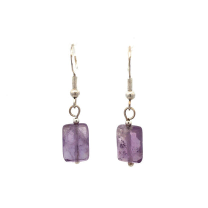 925 Sterling Silver Rectangle Faceted Amethyst Dangle Hook Earrings