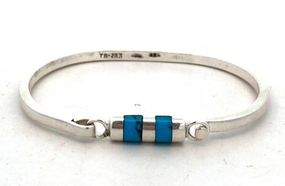 Vintage Taxco Mexico 925 Sterling Silver Turquoise Oval Bangle Bracelet