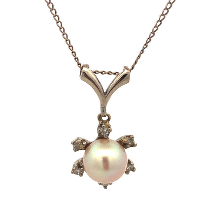 Designer 14K White Gold Pearl Diamond Accented Starburst Snowflake Necklace