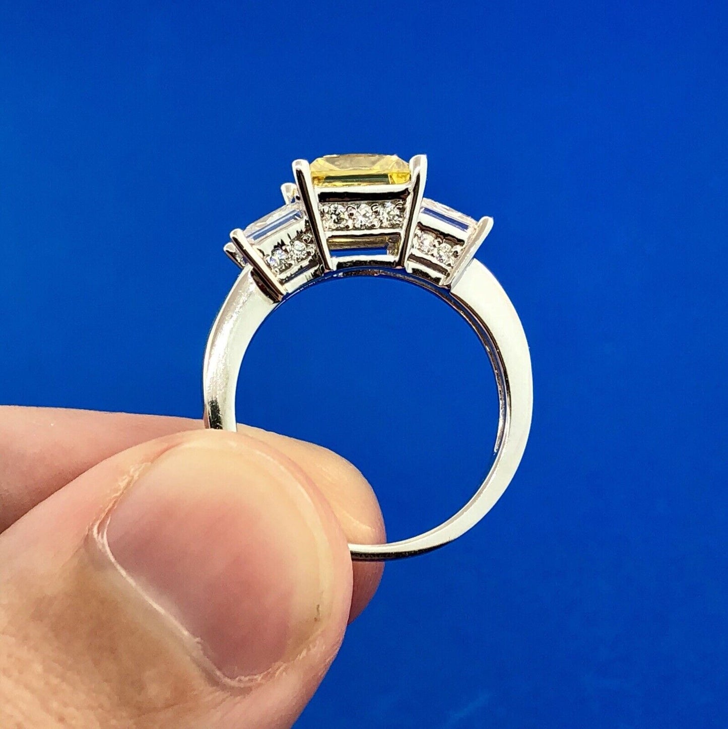 Designer 925 Sterling Silver Lemon White Ice Cubic Zirconia CZ Cocktail Ring