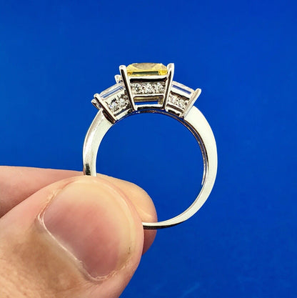 Designer 925 Sterling Silver Lemon White Ice Cubic Zirconia CZ Cocktail Ring